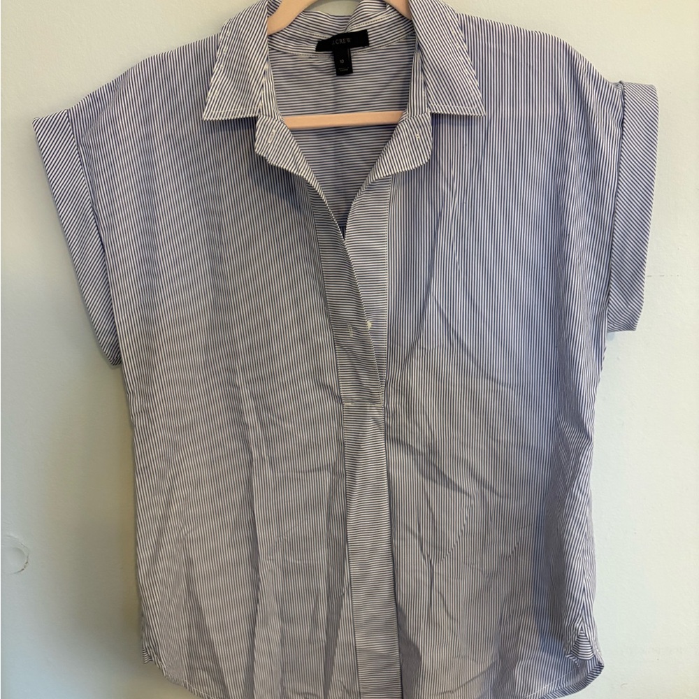 J. Crew Striped Button-Up Popover Shirt in Blue & White